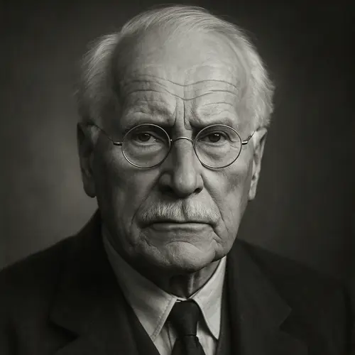 Carl G. Jung Portrait mit Zitat über Veränderung des Unterbewussstseins