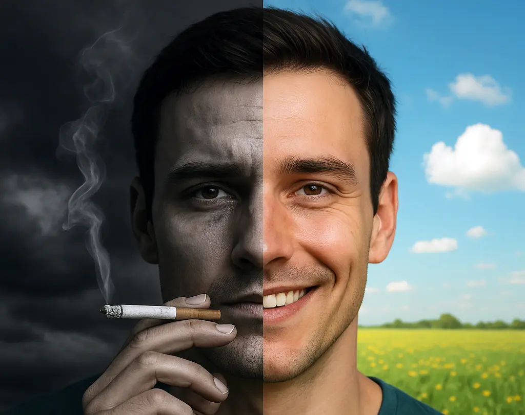 Raucher vor und nach der Befreiung der Nikotinsucht